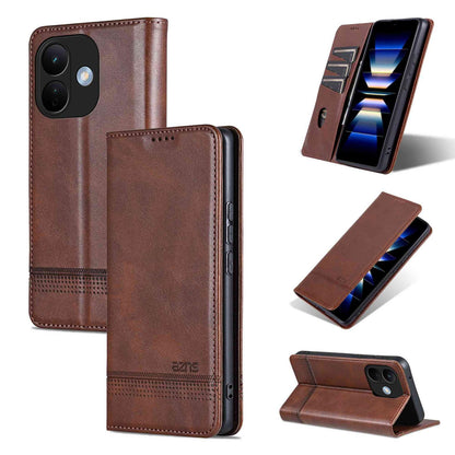 For Redmi Note 17 Pro 5G Global 163mm AZNS Magnetic Calf Texture Flip Leather Phone Case(Dark Brown)