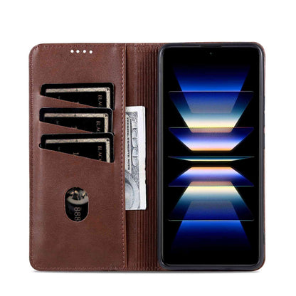 For Redmi Note 17 Pro 5G Global 163mm AZNS Magnetic Calf Texture Flip Leather Phone Case(Dark Brown)