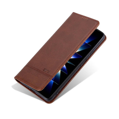 For Redmi Note 17 Pro 5G Global 163mm AZNS Magnetic Calf Texture Flip Leather Phone Case(Dark Brown)