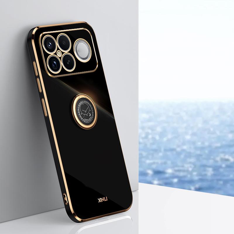 For Redmi K90 Pro Max / Poco F8 Ultra XINLI Straight Edge 6D Electroplate TPU Phone Case with Ring Holder(Black)