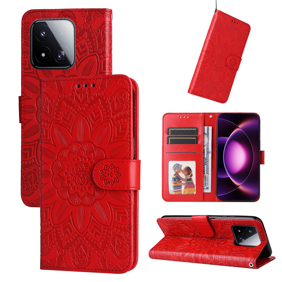 For Xiaomi 17 Max 5G Embossed Sunflower Leather Phone Case - Red - EDA006682917A