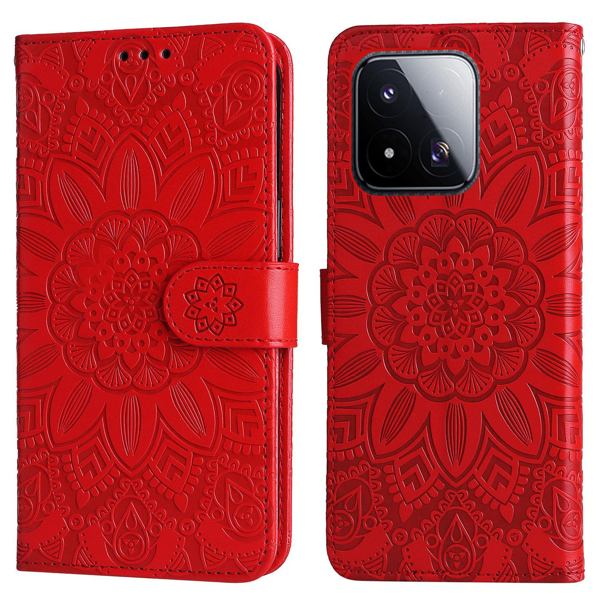 For Xiaomi 17 Max 5G Embossed Sunflower Leather Phone Case - Red - EDA006682917A