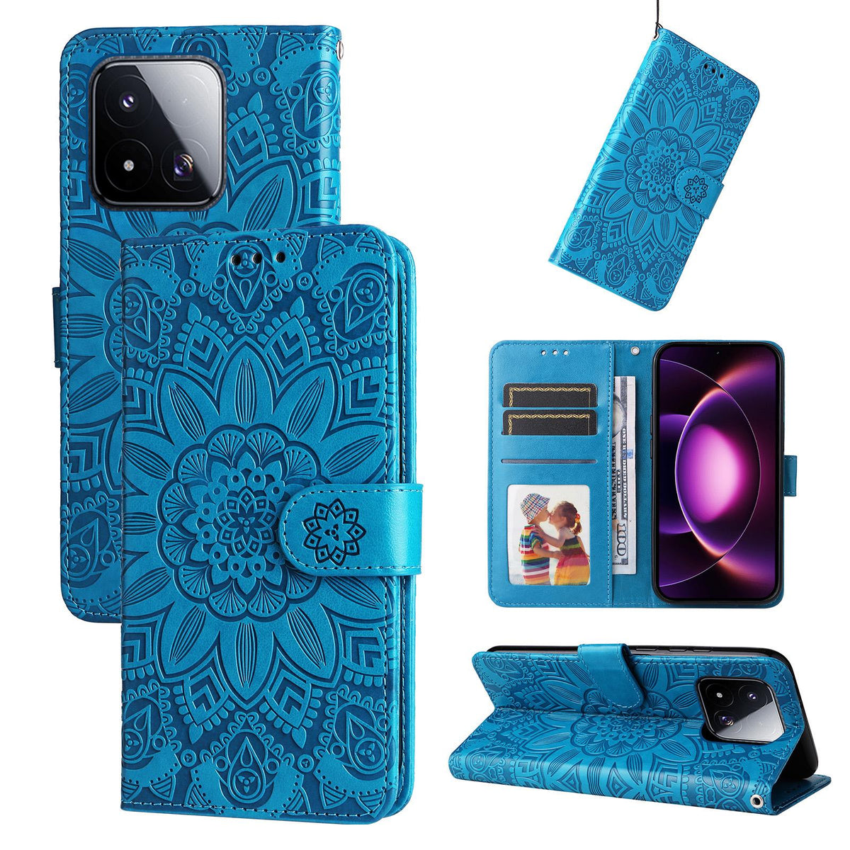 For Xiaomi 17 Max 5G Embossed Sunflower Leather Phone Case - Blue - EDA006682917B