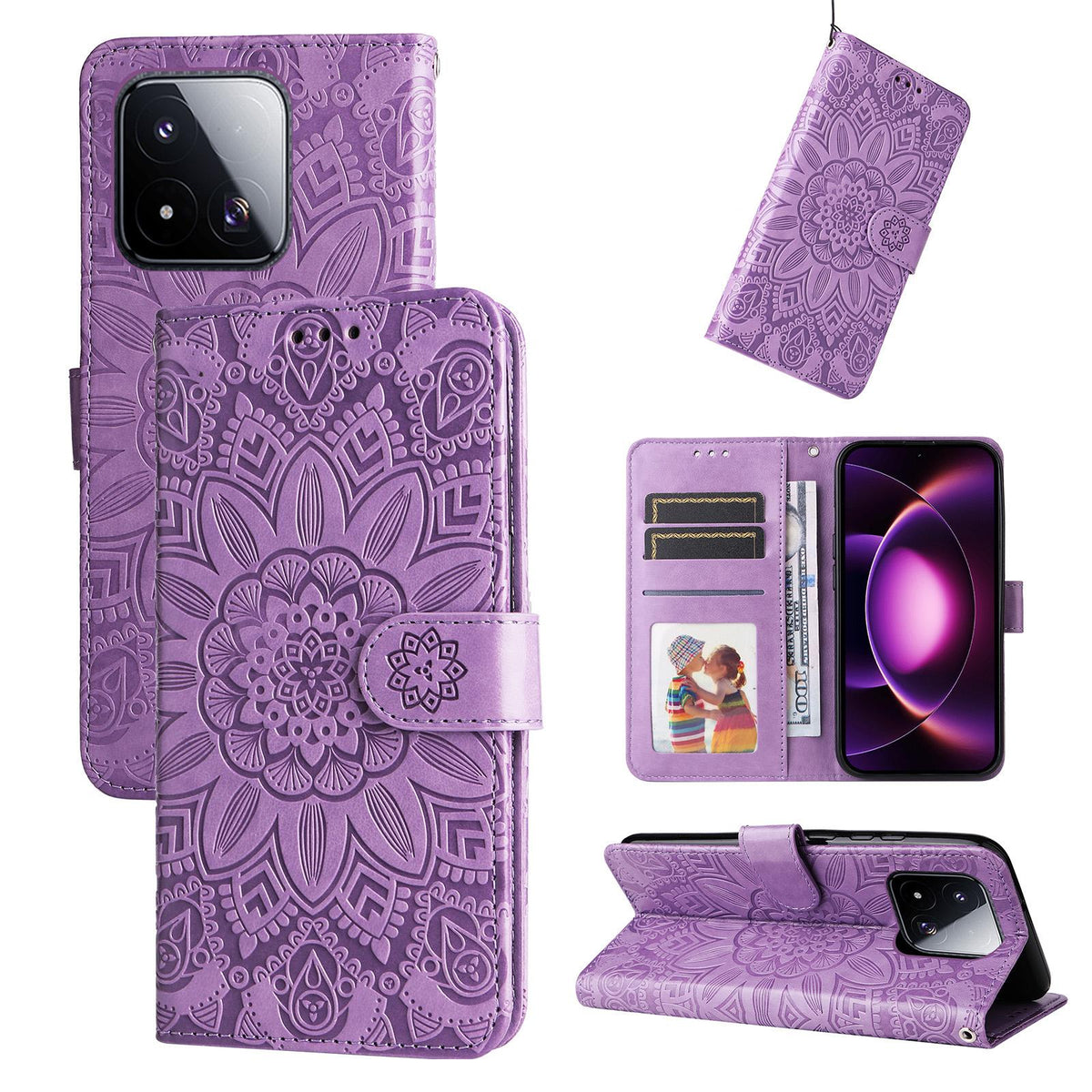 For Xiaomi 17 Max 5G Embossed Sunflower Leather Phone Case - Purple - EDA006682917C