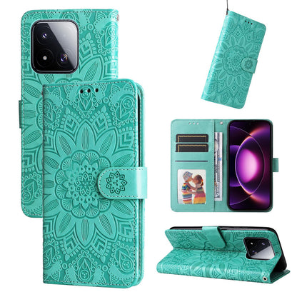 For Xiaomi 17 Max 5G Embossed Sunflower Leather Phone Case - Green - EDA006682917D