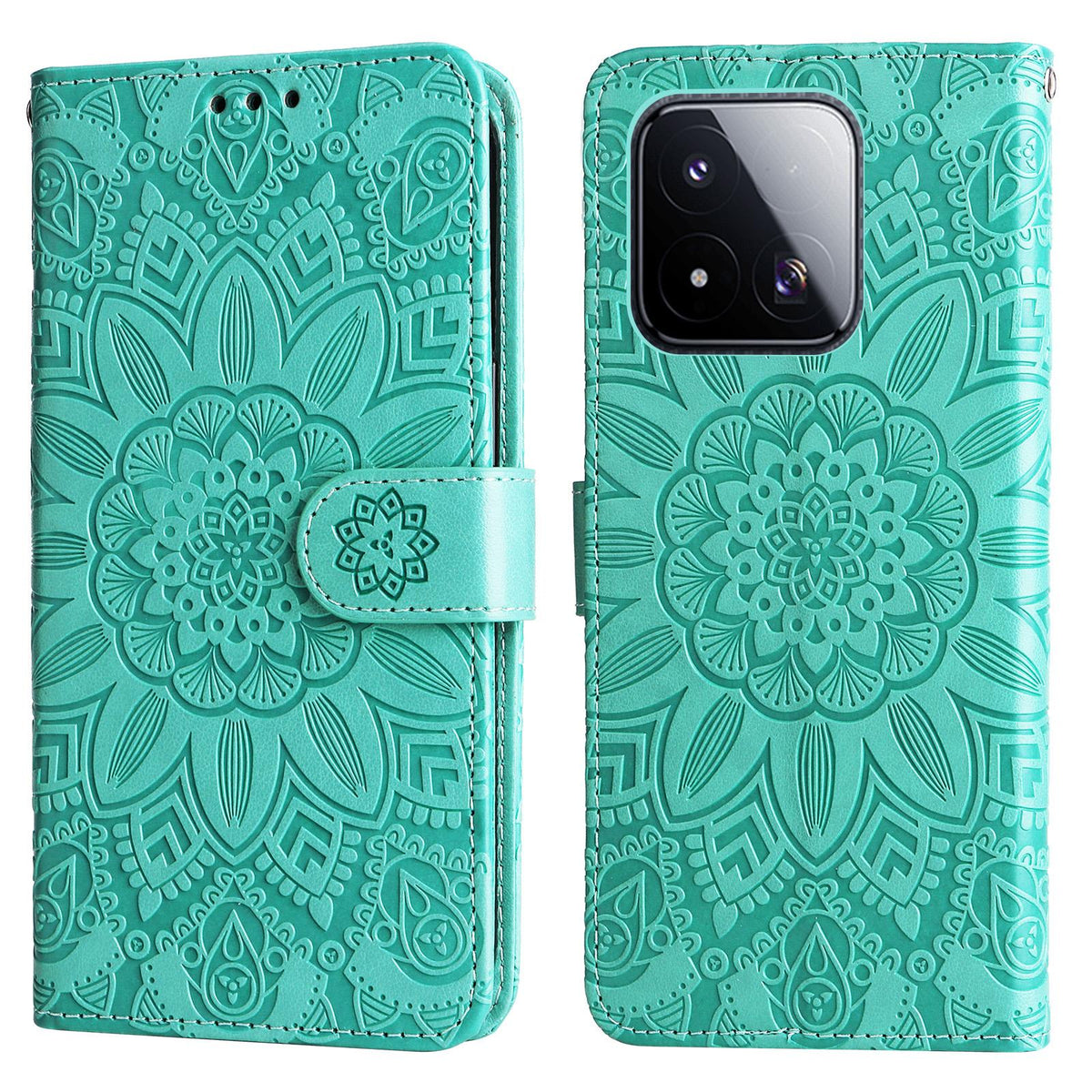 For Xiaomi 17 Max 5G Embossed Sunflower Leather Phone Case - Green - EDA006682917D