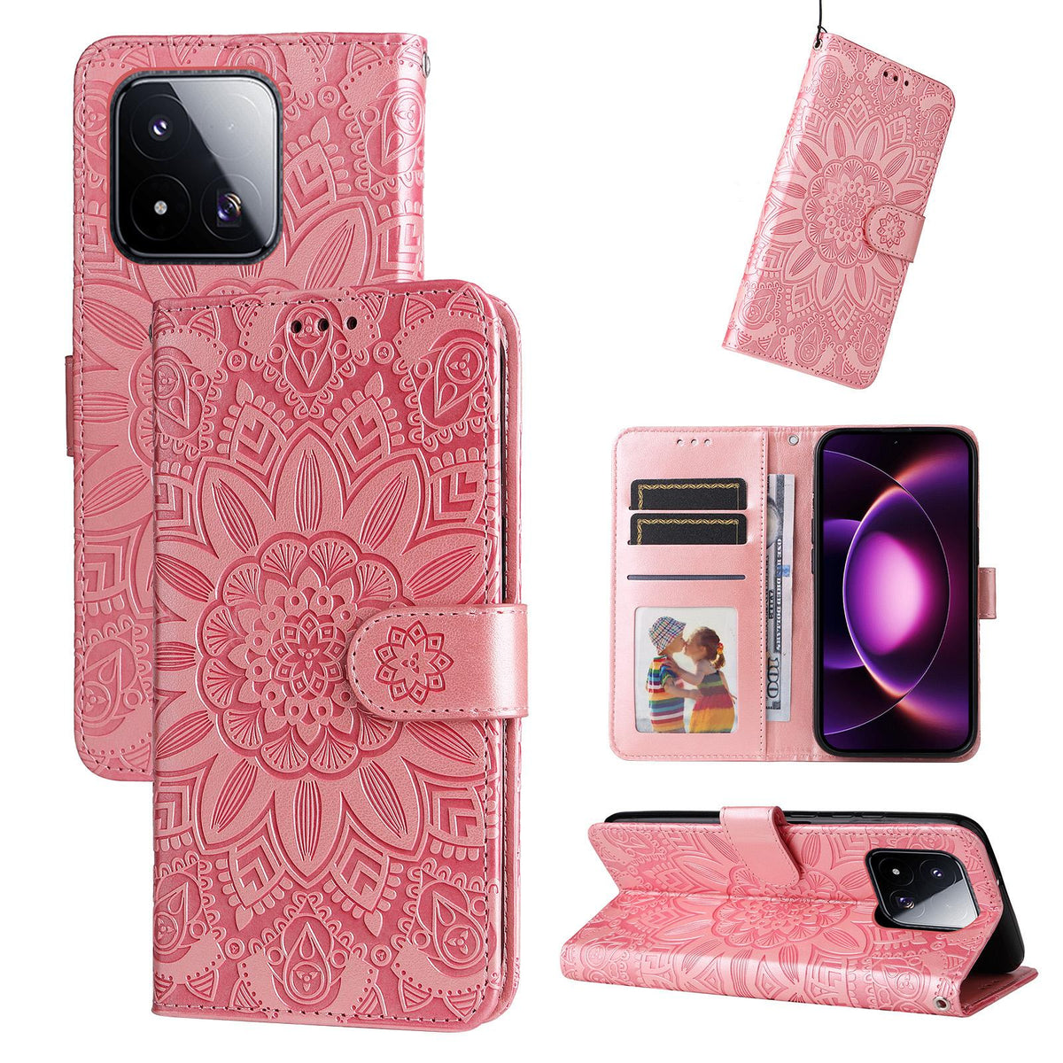 For Xiaomi 17 Max 5G Embossed Sunflower Leather Phone Case - Pink - EDA006682917E