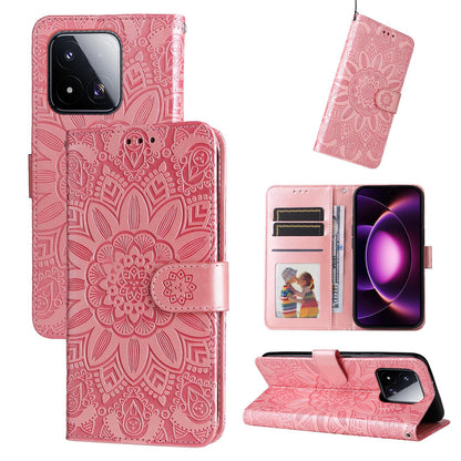 For Xiaomi 17 Max 5G Embossed Sunflower Leather Phone Case - Pink - EDA006682917E
