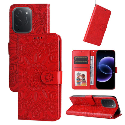 For Xiaomi Poco C95 Pro Embossed Sunflower Leather Phone Case - Red - EDA006682918A