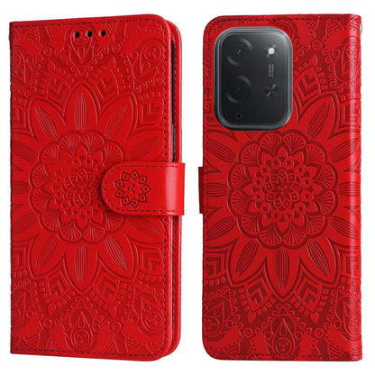 For Xiaomi Poco C95 Pro Embossed Sunflower Leather Phone Case - Red - EDA006682918A