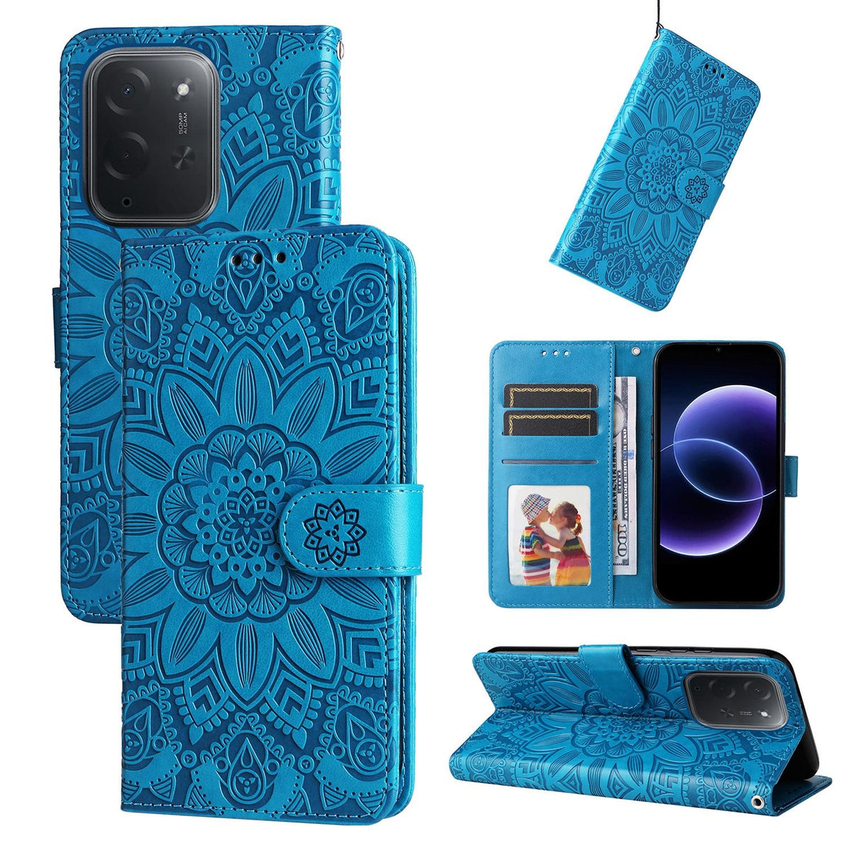 For Xiaomi Poco C95 Pro Embossed Sunflower Leather Phone Case - Blue - EDA006682918B