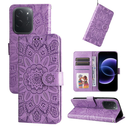 For Xiaomi Poco C95 Pro Embossed Sunflower Leather Phone Case - Purple - EDA006682918C