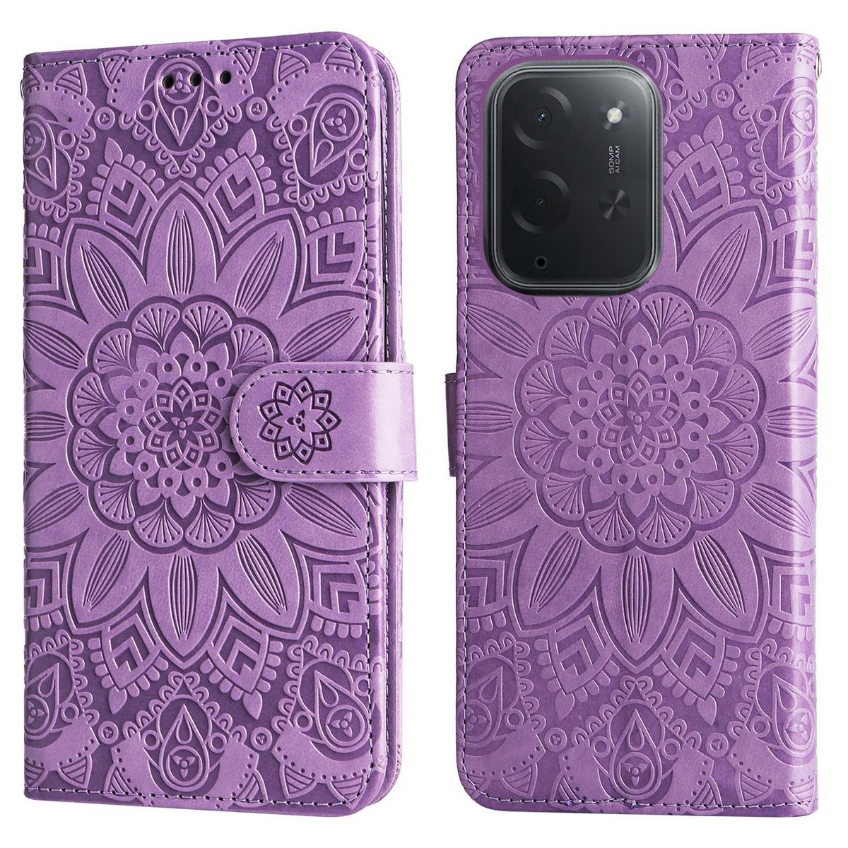 For Xiaomi Poco C95 Pro Embossed Sunflower Leather Phone Case - Purple - EDA006682918C