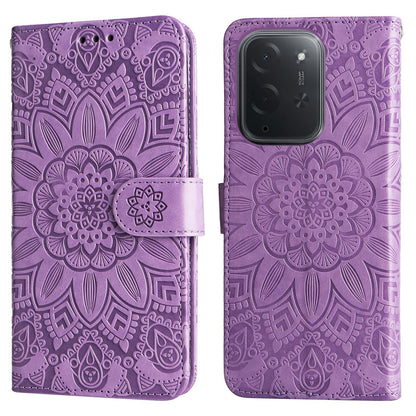 For Xiaomi Poco C95 Pro Embossed Sunflower Leather Phone Case - Purple - EDA006682918C