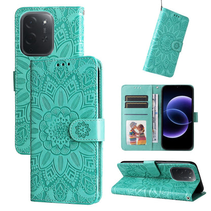 For Xiaomi Poco C95 Pro Embossed Sunflower Leather Phone Case - Green - EDA006682918D