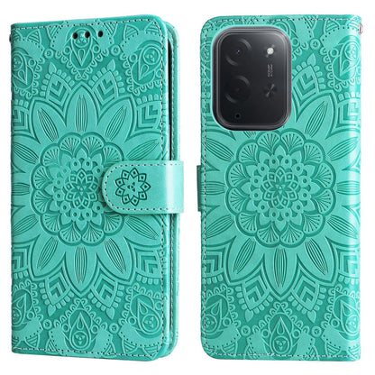 For Xiaomi Poco C95 Pro Embossed Sunflower Leather Phone Case - Green - EDA006682918D