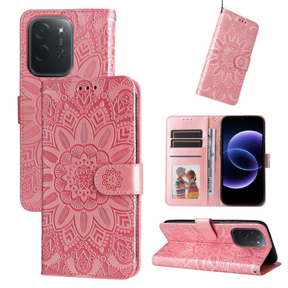 For Xiaomi Poco C95 Pro Embossed Sunflower Leather Phone Case - Pink - EDA006682918E