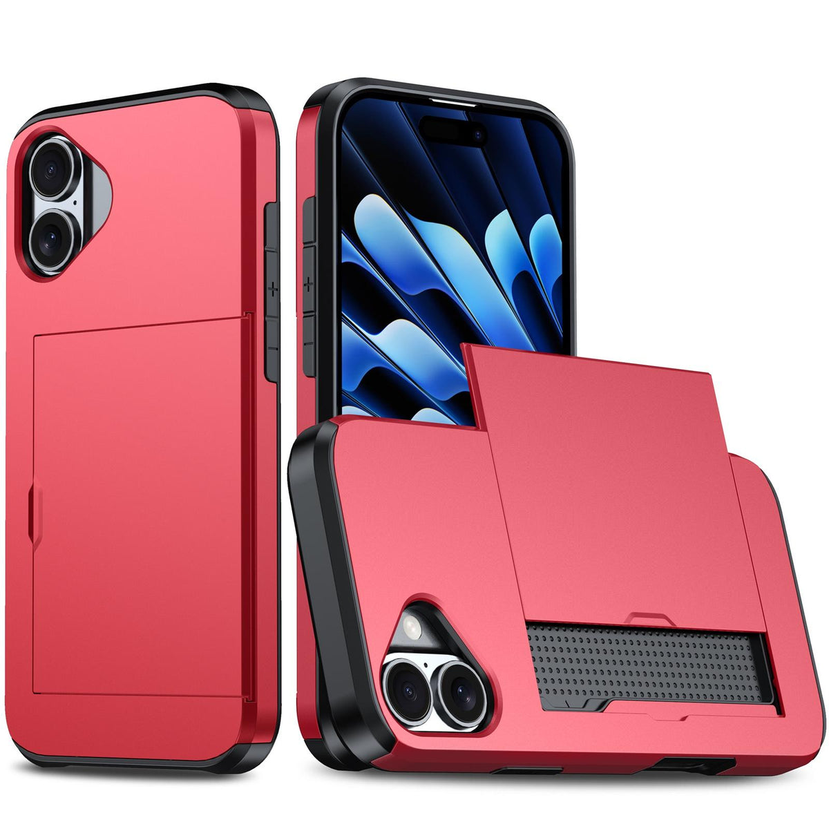 For iPhone 18 Shockproof Armor Phone Case with Card Slot - Red - EDA006701810D