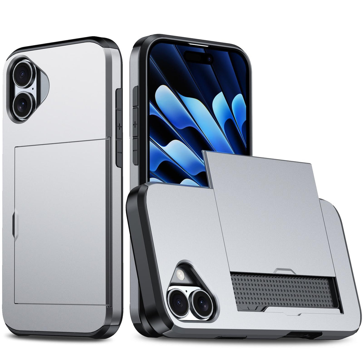 For iPhone 18 Shockproof Armor Phone Case with Card Slot - Grey - EDA006701810E