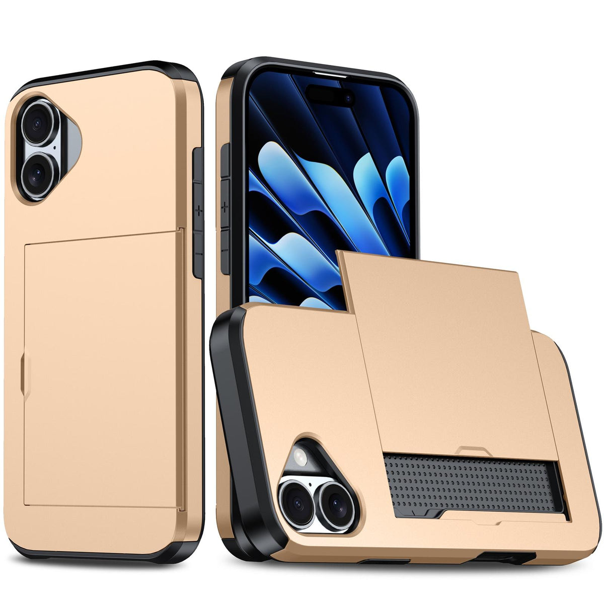 For iPhone 18 Shockproof Armor Phone Case with Card Slot - Gold - EDA006701810F