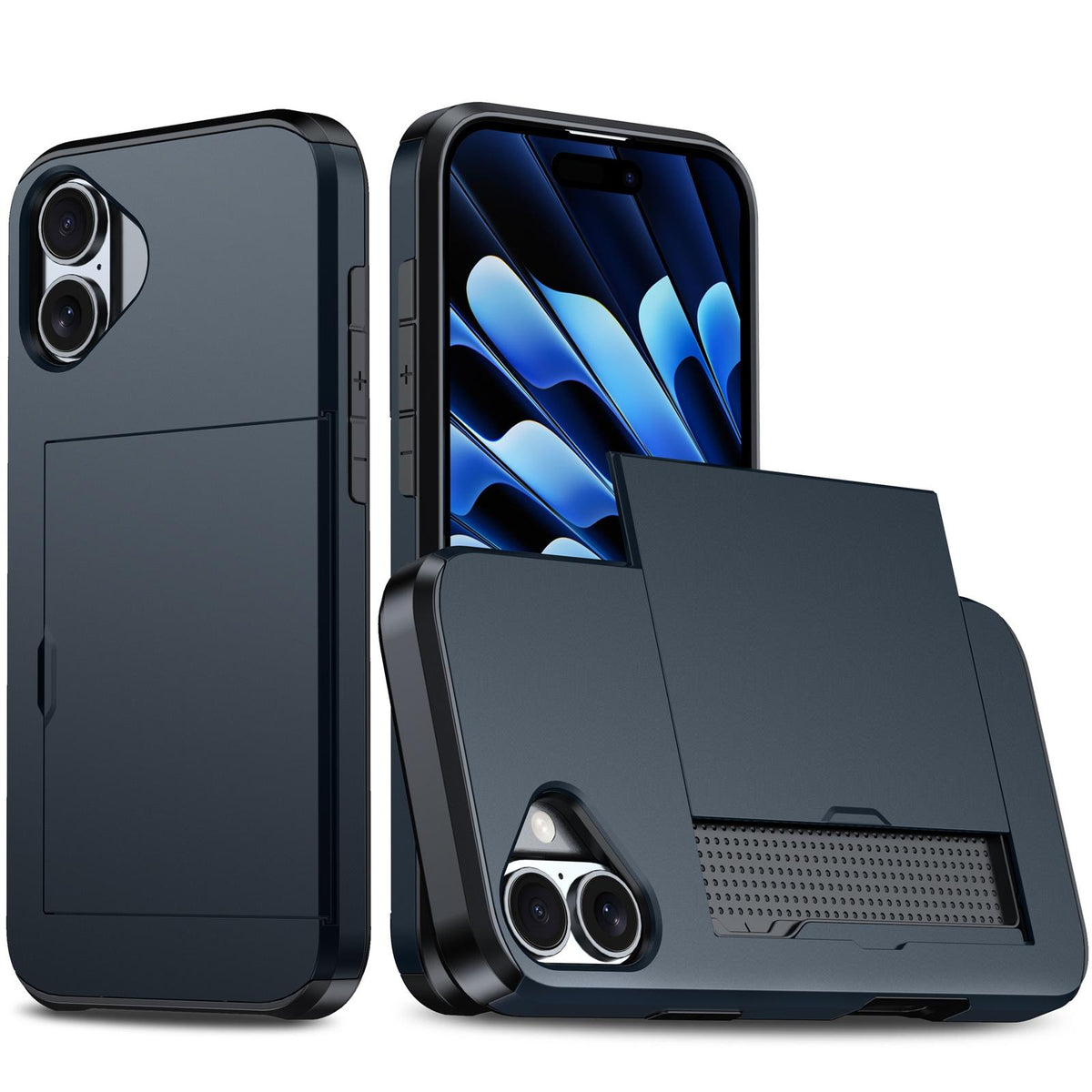 For iPhone 18 Shockproof Armor Phone Case with Card Slot - Blue - EDA006701810G