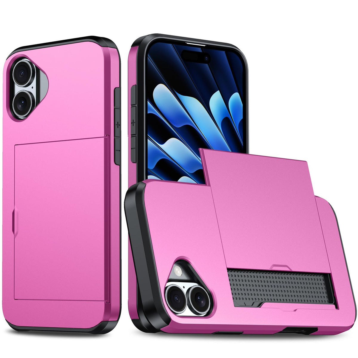 For iPhone 18 Shockproof Armor Phone Case with Card Slot - Rose Red - EDA006701810I