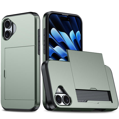 For iPhone 18 Shockproof Armor Phone Case with Card Slot - Dark Green - EDA006701810J