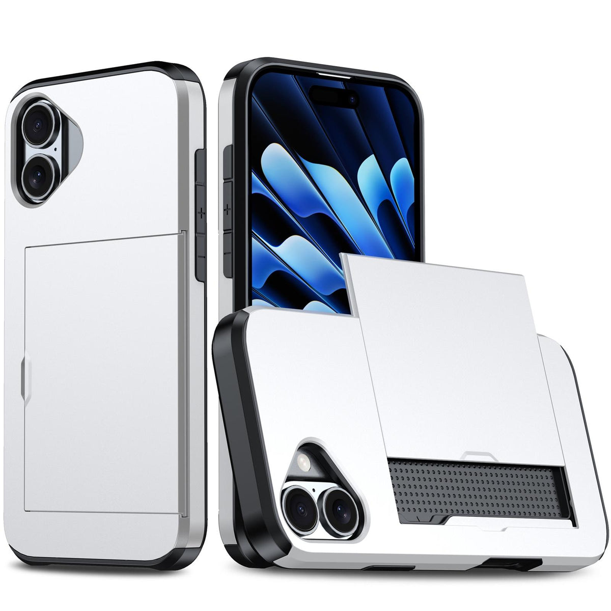 For iPhone 18 Shockproof Armor Phone Case with Card Slot - Silver - EDA006701810K