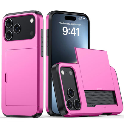 For iPhone 18 Pro Shockproof Armor Phone Case with Card Slot - Rose Red - EDA006701811I