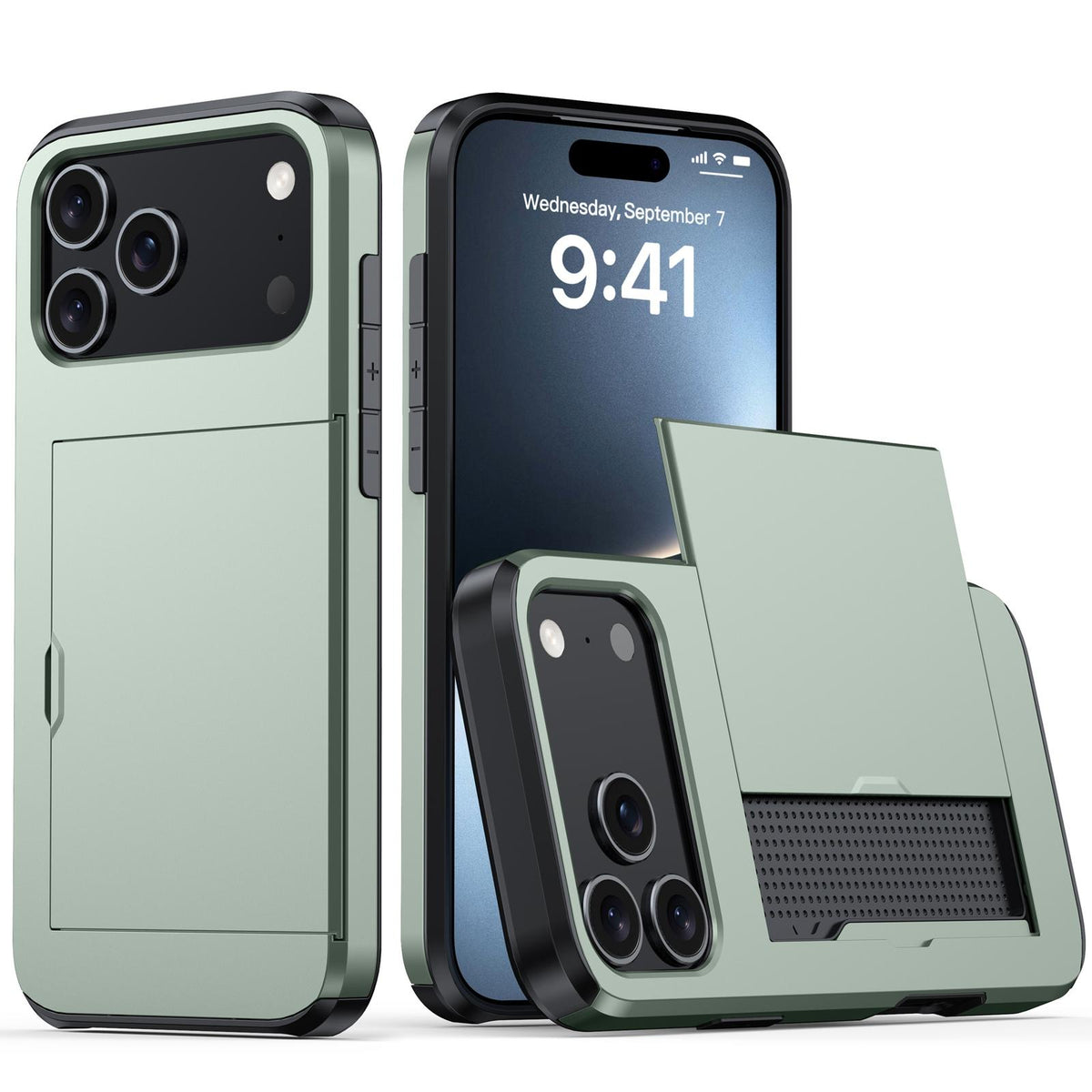 For iPhone 18 Pro Shockproof Armor Phone Case with Card Slot - Dark Green - EDA006701811J
