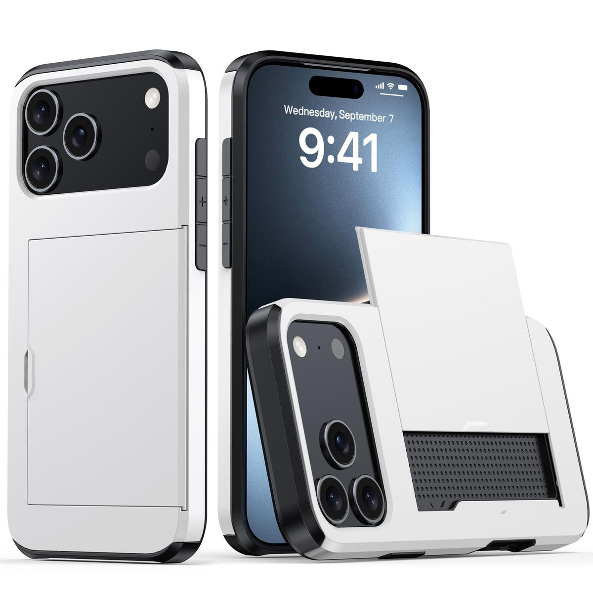 For iPhone 18 Pro Max Shockproof Armor Phone Case with Card Slot - White - EDA006701812A