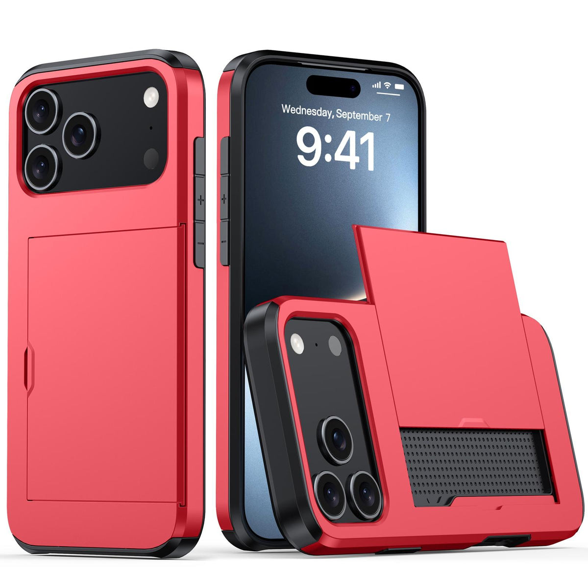 For iPhone 18 Pro Max Shockproof Armor Phone Case with Card Slot - Red - EDA006701812D