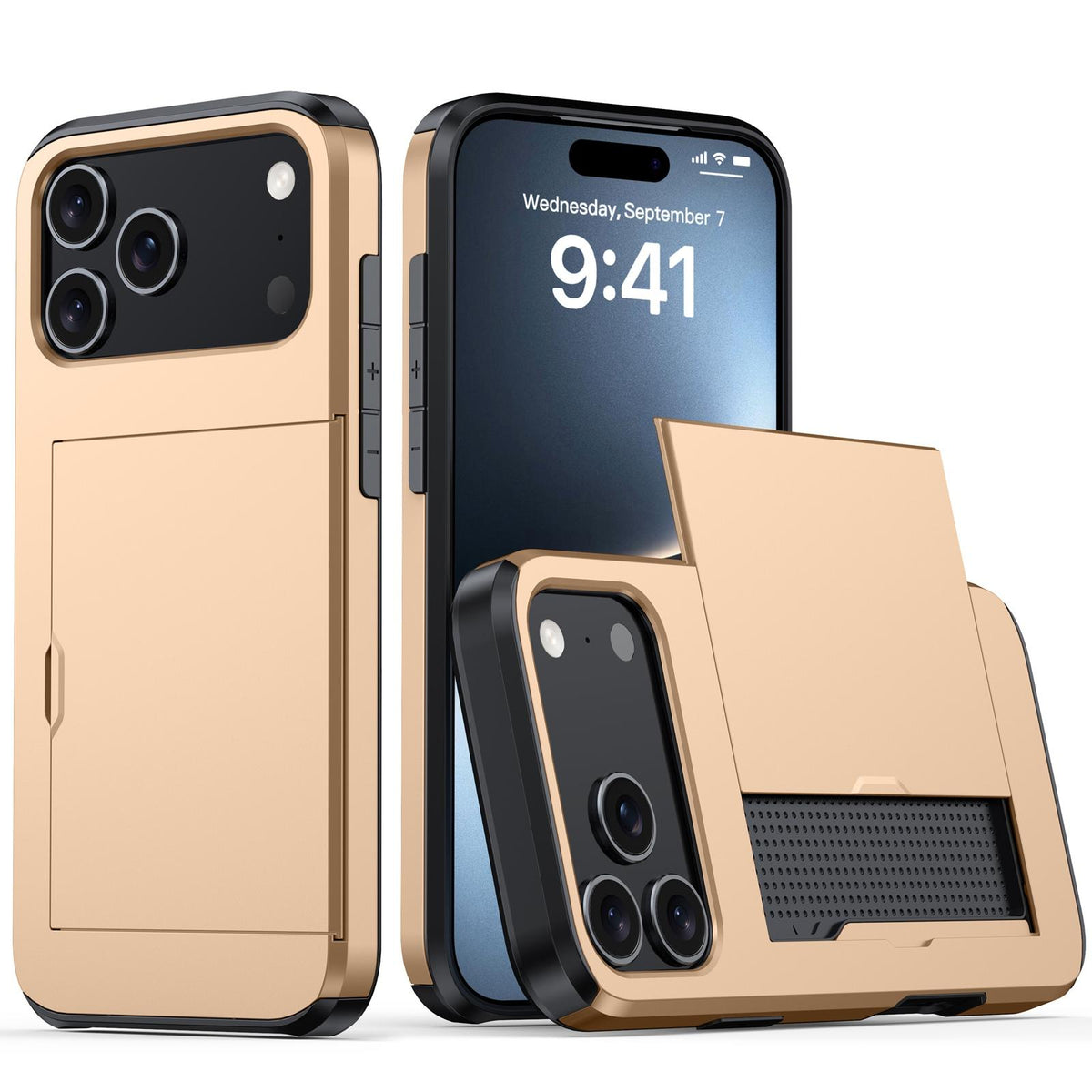 For iPhone 18 Pro Max Shockproof Armor Phone Case with Card Slot - Gold - EDA006701812F