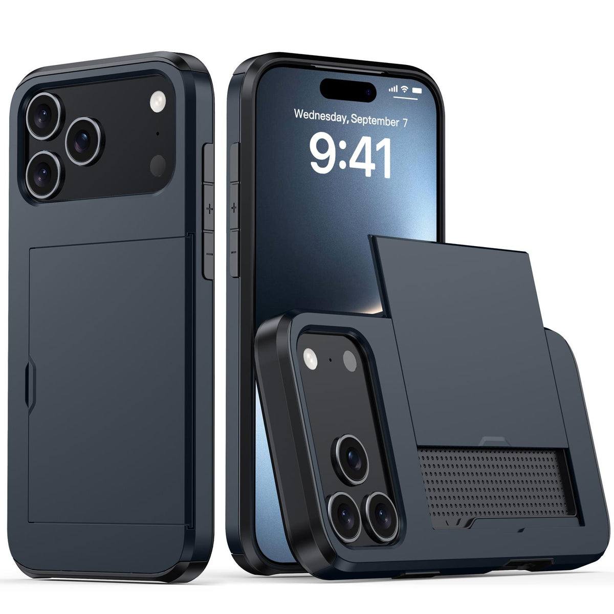 For iPhone 18 Pro Max Shockproof Armor Phone Case with Card Slot - Blue - EDA006701812G