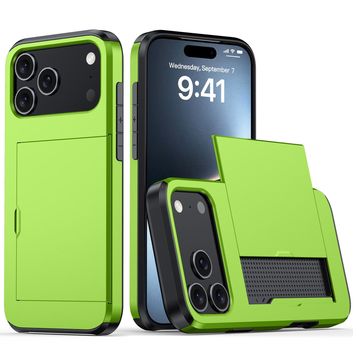 For iPhone 18 Pro Max Shockproof Armor Phone Case with Card Slot - Green - EDA006701812H