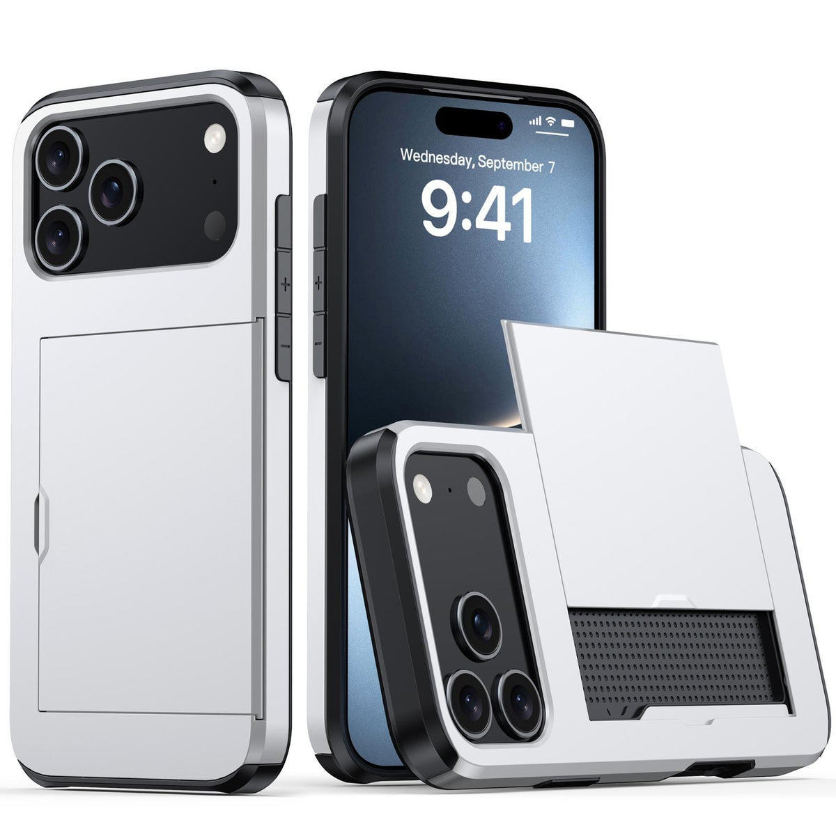 For iPhone 18 Pro Max Shockproof Armor Phone Case with Card Slot - Silver - EDA006701812K