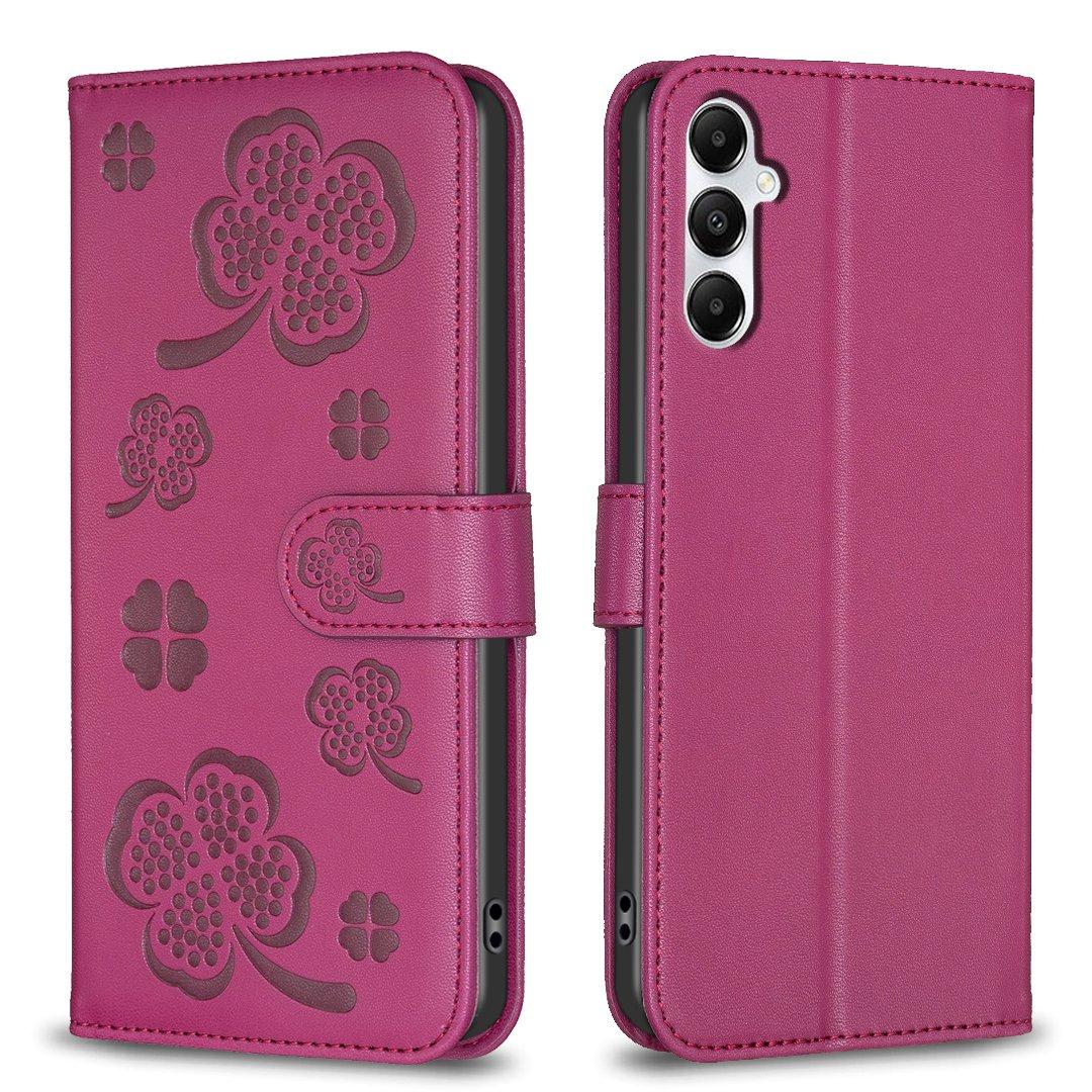 For Galaxy S26 FE 5G Four-leaf Embossed Leather Phone Case - Rose Red - EDA006707804A