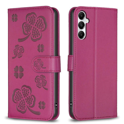 For Galaxy S26 FE 5G Four-leaf Embossed Leather Phone Case - Rose Red - EDA006707804A