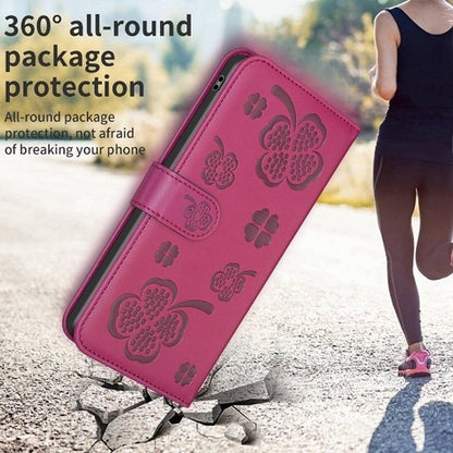 For Galaxy S26 FE 5G Four-leaf Embossed Leather Phone Case - Rose Red - EDA006707804A