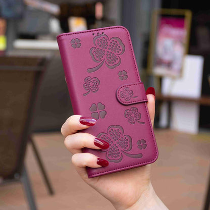 For Galaxy S26 FE 5G Four-leaf Embossed Leather Phone Case - Rose Red - EDA006707804A