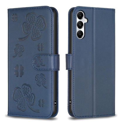 For Galaxy S26 FE 5G Four-leaf Embossed Leather Phone Case - Blue - EDA006707804B