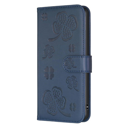 For Galaxy S26 FE 5G Four-leaf Embossed Leather Phone Case - Blue - EDA006707804B