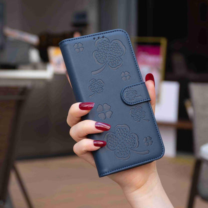 For Galaxy S26 FE 5G Four-leaf Embossed Leather Phone Case - Blue - EDA006707804B