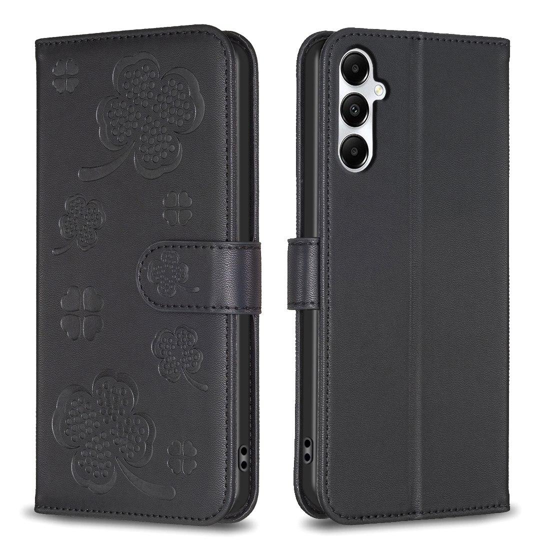 For Galaxy S26 FE 5G Four-leaf Embossed Leather Phone Case - Black - EDA006707804C