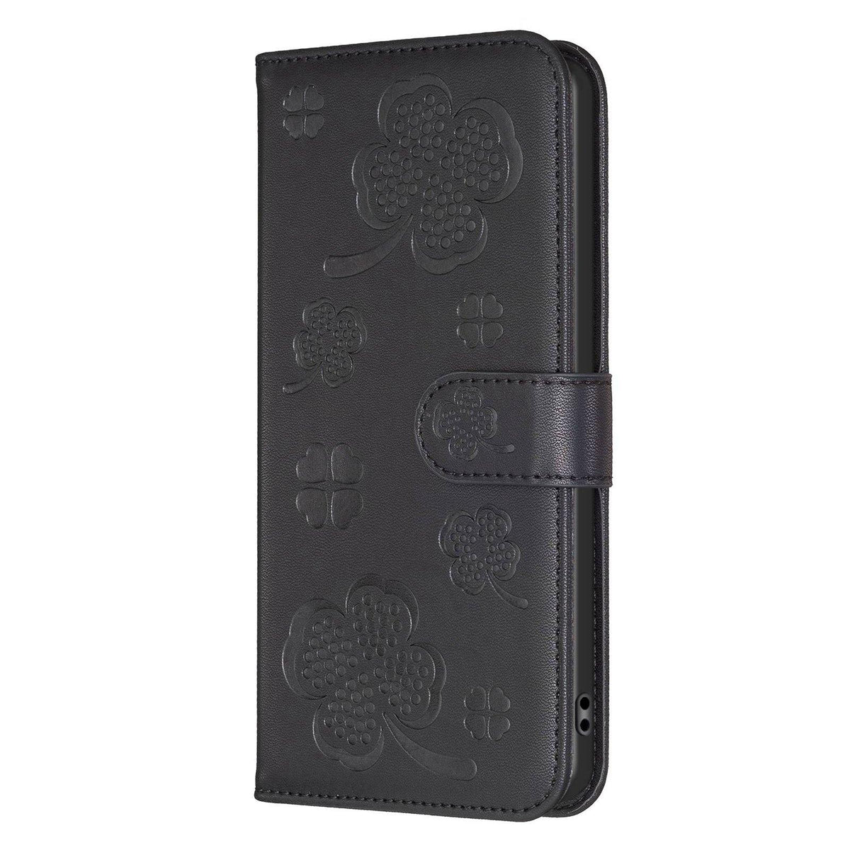For Galaxy S26 FE 5G Four-leaf Embossed Leather Phone Case - Black - EDA006707804C