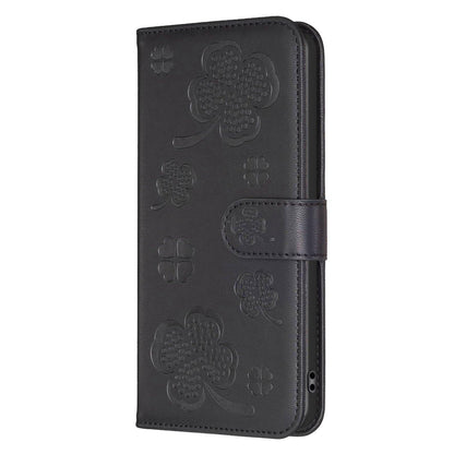 For Galaxy S26 FE 5G Four-leaf Embossed Leather Phone Case - Black - EDA006707804C