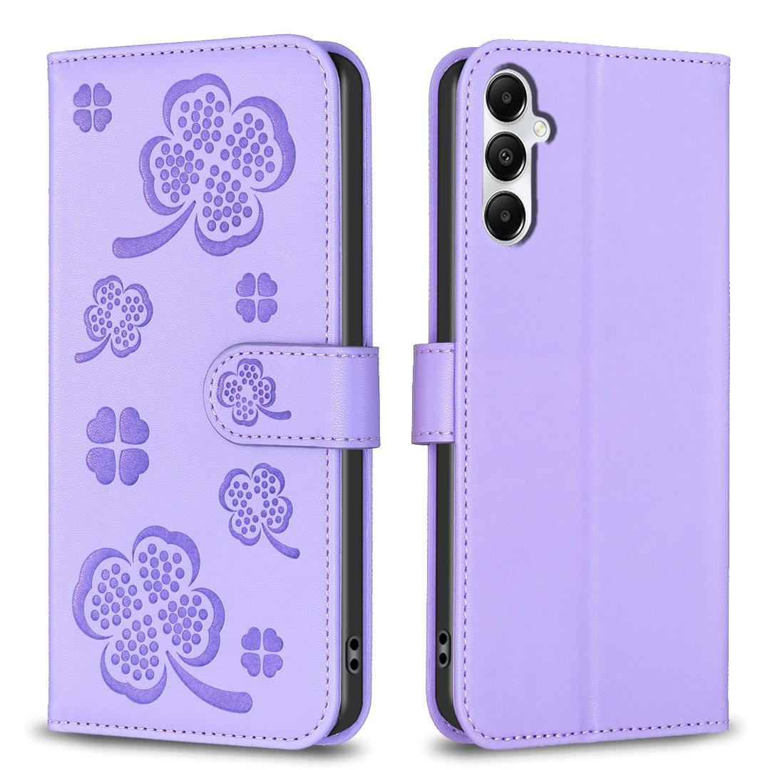 For Galaxy S26 FE 5G Four-leaf Embossed Leather Phone Case - Purple - EDA006707804D