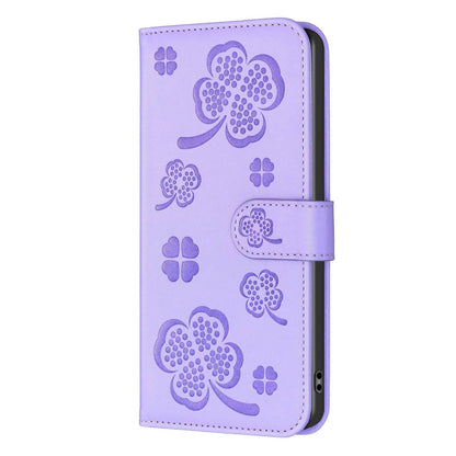 For Galaxy S26 FE 5G Four-leaf Embossed Leather Phone Case - Purple - EDA006707804D