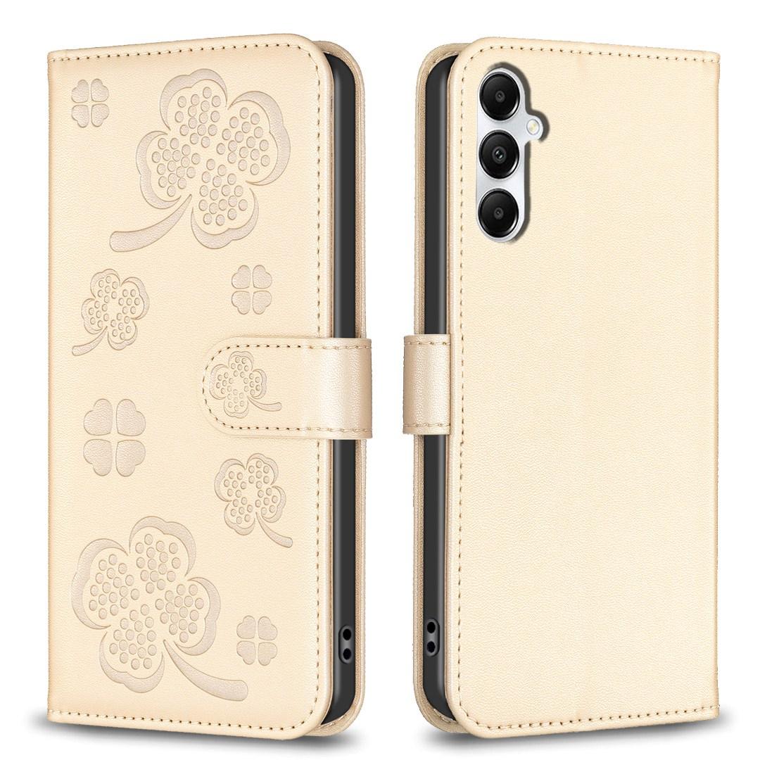 For Galaxy S26 FE 5G Four-leaf Embossed Leather Phone Case - Gold - EDA006707804E
