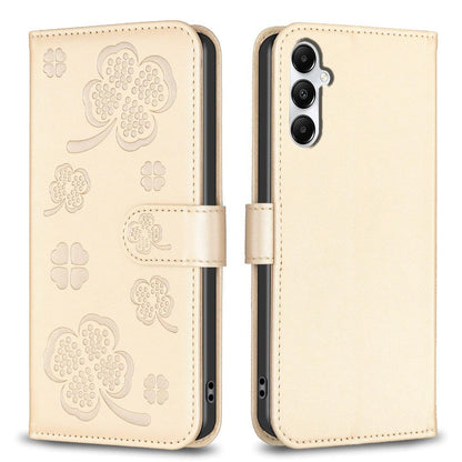 For Galaxy S26 FE 5G Four-leaf Embossed Leather Phone Case - Gold - EDA006707804E